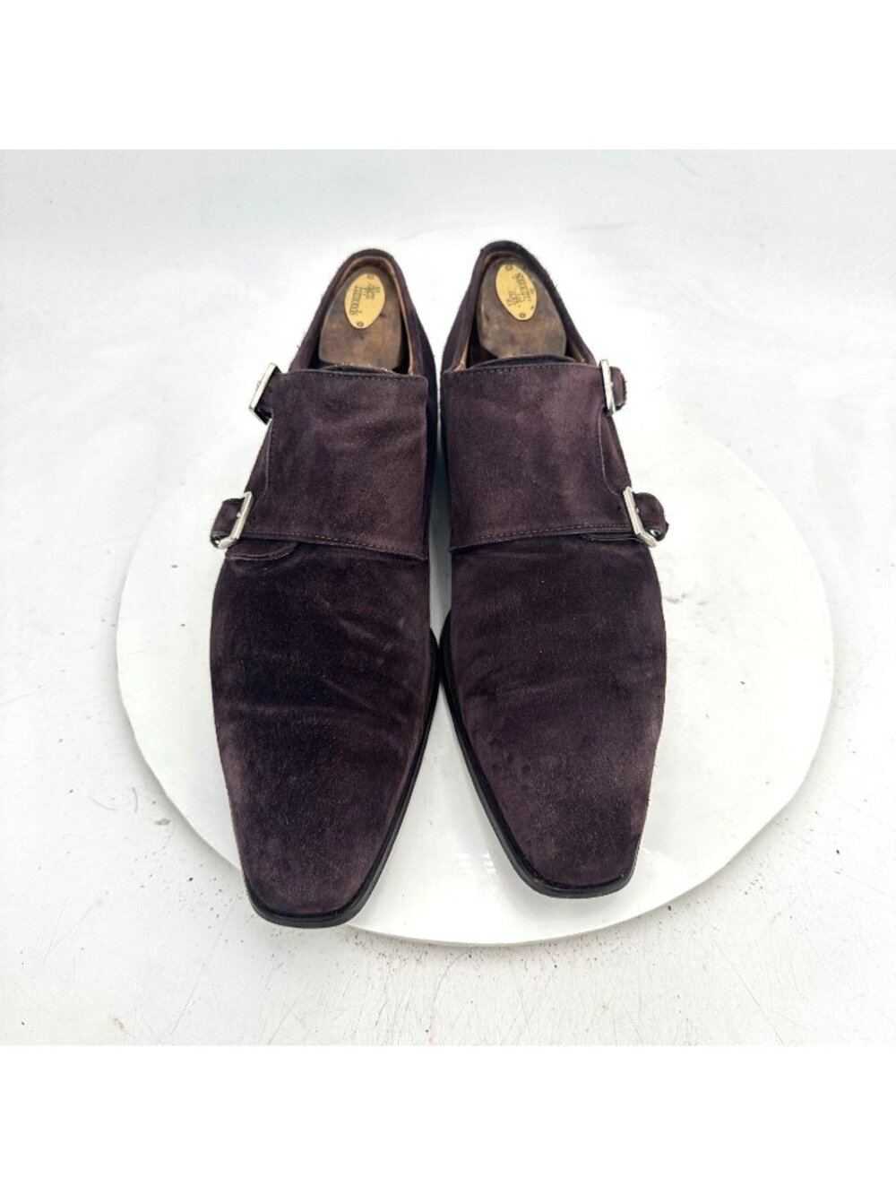 Stefano Branchini Men Size 7 Brown Suede Double Monk Buckle Dress Shoes